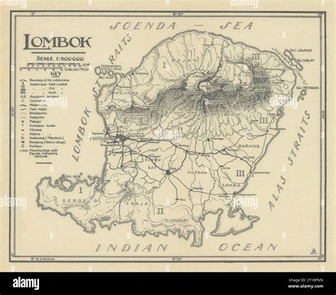 The island of Lombok. Dutch East Indies. Indonesia. VAN STOCKUM 1930 old map Stock Photo - Alamy