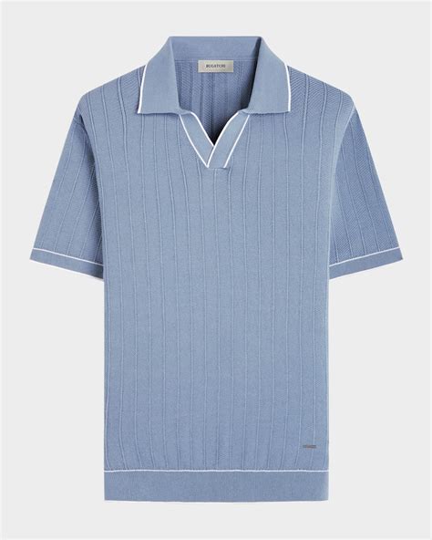 Bugatchi Men's Short-Sleeve Sweater with Johnny Collar | Neiman Marcus