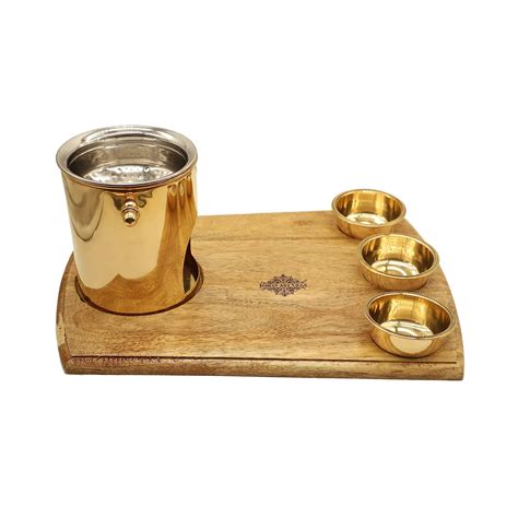 Buy INDIAN ART VILLA Brass Fondue Pot with Wooden Bottom & 3 Bowls and ...