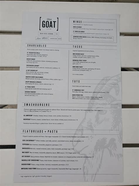 The Goat Brier Creek Menu - Updated October 2025