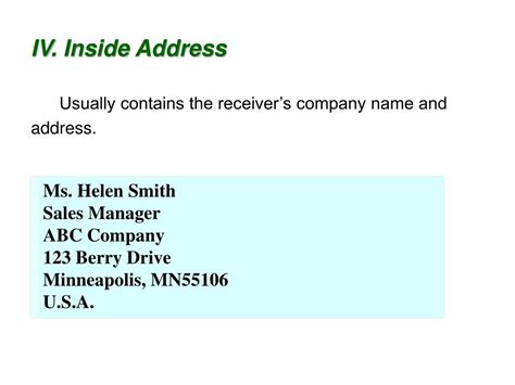 Image result for Inside Address Example