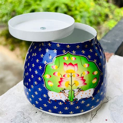SHIV SHAKTI ARTS Pichwai Print Metal Box Container for Storing Dry Fru