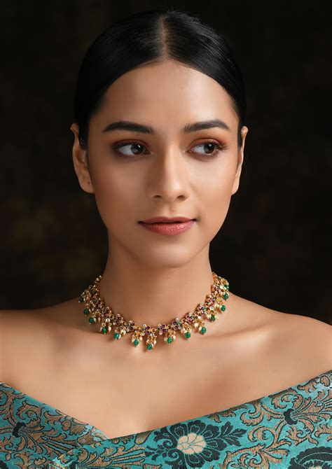 Multicolored Tulip Semi Choker With Gold Plating – Vamika Silver, Jaipur