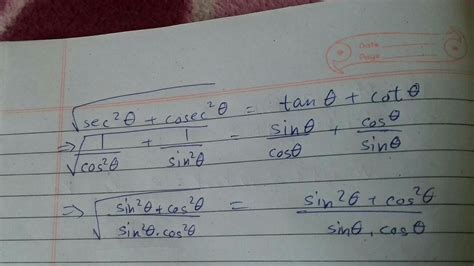√sec^2theta + cosec^2theta = tantheta + cottheta - Brainly.in