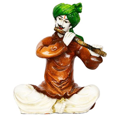 Colorful Rajasthani Man Playing Flute Handcrafted Decorative Polyresin ...