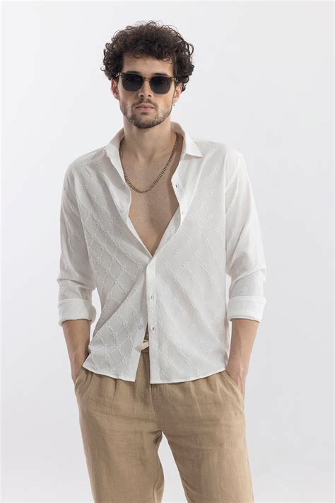 Buy Men's Crushed Floral Self Design White Shirt Online | SNITCH