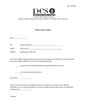 Fillable Online ESOL Exit Letter - Pinellas County Schools Fax Email ...