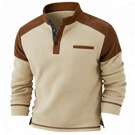 Men's Waffle T-shirt T Shirt Waffle Henley Shirt Long Sleeve Henley ...