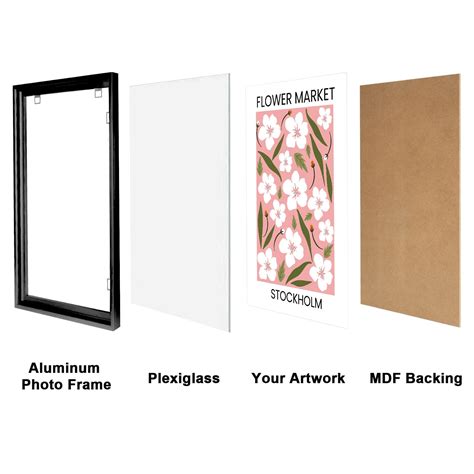 20x28 Inch Poster Frame, Plexiglass, Set of 2, Black Snap Frames, Front ...