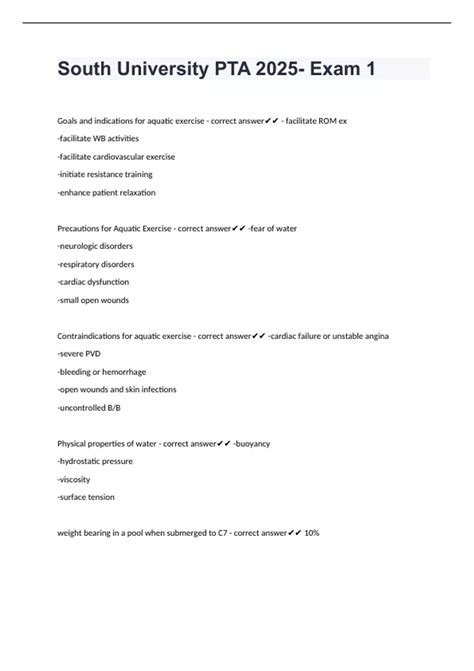 South University PTA 2025- Exam 1 - SOUTH UNIVERSITY TAMPA - Stuvia US