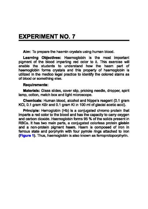 Haemin and Hemochromogen Crystals: Experiment No. 7 & 8 - Studocu
