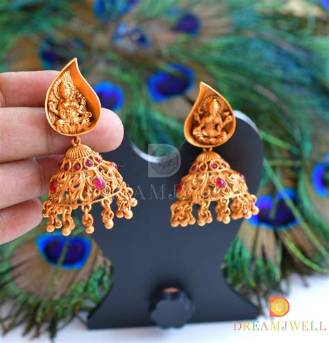 DREAMJWELL - Beautiful Matte Finish Real Kemp Lakshmi Designer Jhumkka ...