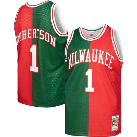 Men's Mitchell & Ness Oscar Robertson Green/Red Milwaukee Bucks ...