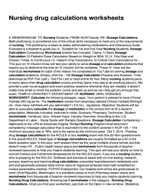 Fillable Online Nursing drug calculations worksheets Fax Email Print ...