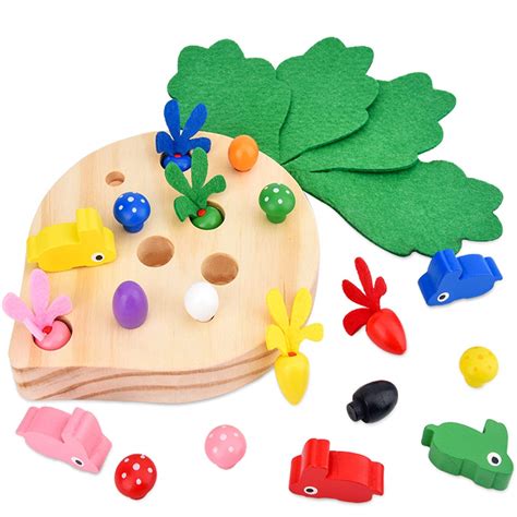 Wooden Carrots Montessori Education Toy Harvest Shape Size Sorting ...