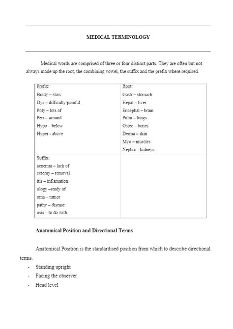SOLUTION: Medical terminology : Anantomical Position and Directional ...