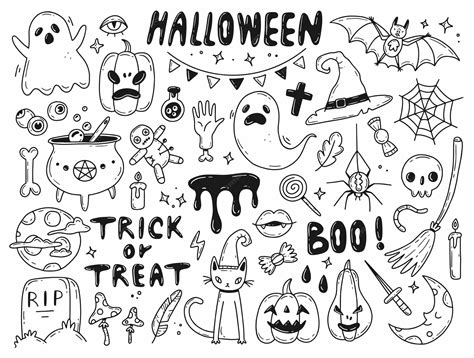 Premium Vector | Big halloween doodle set vector illustration with ...