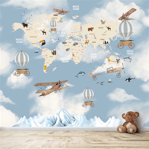 Educational World Map Wallpapers for Kids' Rooms, Offices, and Study ...