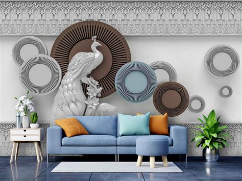 999STORE Designer Beautiful 3D Peacock Sitting Home Wallpapers,Asian ...