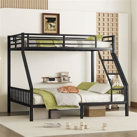 Cyranture Twin XL Over Queen Bunk Bed, Heavy Duty Bunk Beds with Ladder ...