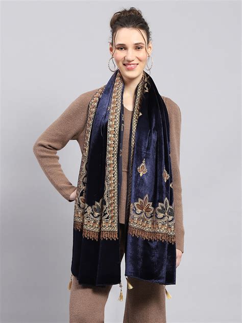 Buy Women Navy Blue Self Design Stole Online in India - Monte Carlo
