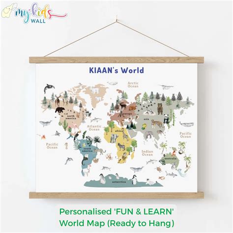 Personalised World Map (Hanger) + Watercolor Motivational Prints (Fram ...