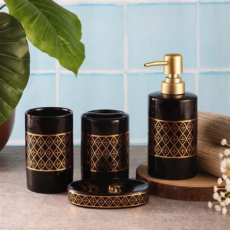 Ceramic Gold Bath Accessory Set- Black – The Decor Mart
