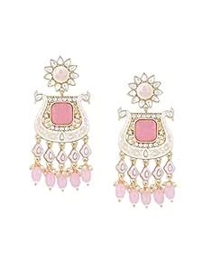 Zaveri Pearls Pink White Meenakari Peacock Inspired Kundan Dangle ...