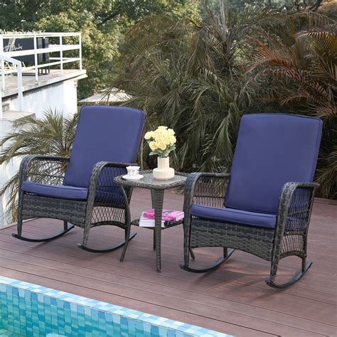 3pc Wicker Rocking Chair Set, Outdoor Patio Furniture with Cushion ...