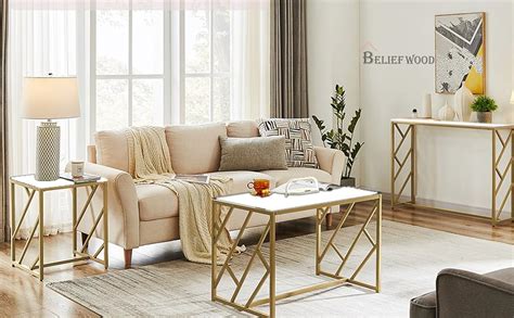 BELIEF WOOD Gold Console Table Wooden Top Modern Sofa Table Narrow ...