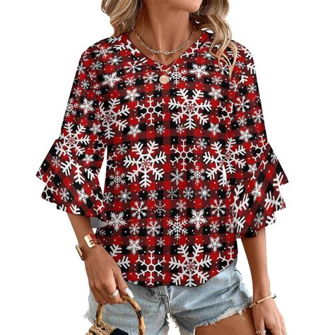 Christmas Snowflakes With Red And Black Buffalo Plaid Pattern Women's V ...
