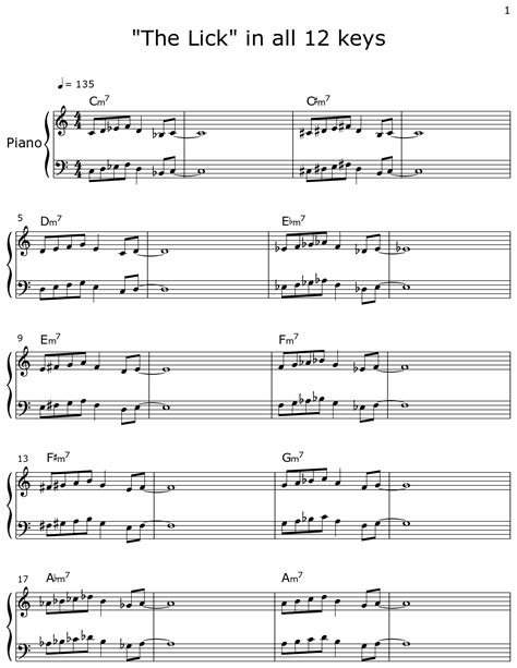 "The Lick" in all 12 keys - Sheet music for Piano
