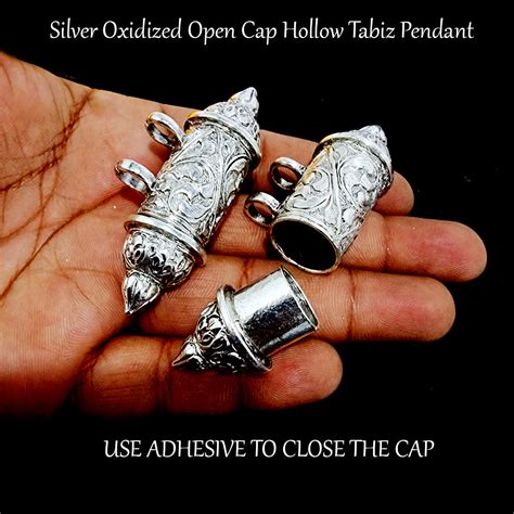 1 PIECE PACK' 63x26 MM' OPEN CAP SILVER OXDIZED HOLLOW TABIZ CHARMS ...