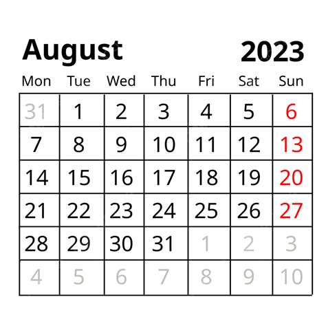 Table Black August 2023 Calendar Minimalist Calendar, August 2023 ...