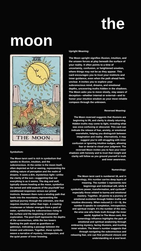 The Moon Tarot Card Meanings | The moon tarot card, Tarot card meanings ...