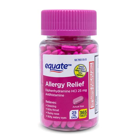 Equate Allergy Relief Tablets with Diphenhydramine HCl 25mg Antihistamine, 365 Count - Walmart.com