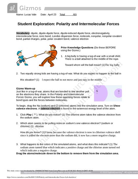 Gizmos Student Exploration: Polarity and Intermolecular Forces Answer ...