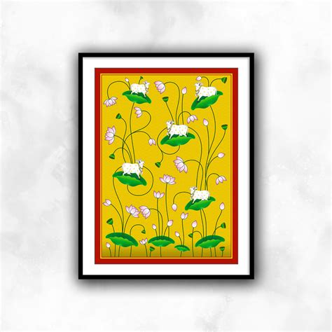 Pichwai Cow on Lotus Leaf | Pichwai Painting | Wall Art for Home decor ...
