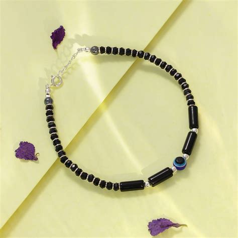 Buy Pure Silver Black Crystal Bracelet Protective Elegance