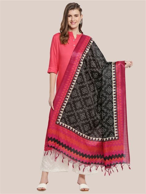 Black & Pink Printed Art Silk Dupatta – Dupatta Bazaar