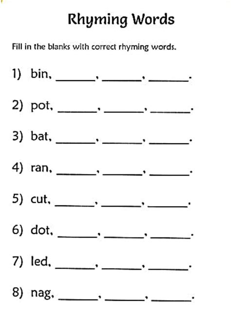 fill in the blanks with correct rhyming words - Brainly.in