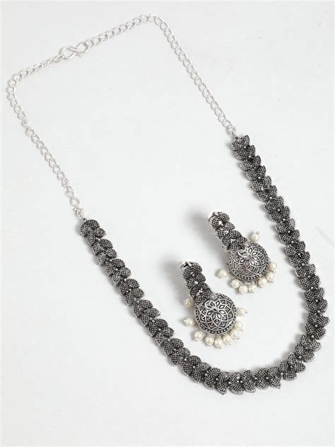 Buy Ishin Women's Oxidised Silver Plated Choker Set Online