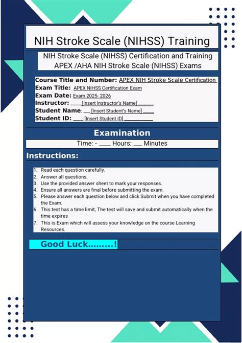 NIH Stroke Scale Level 1 (APEX/AHA NIHSS) Exam Cheat Sheet Questions ...