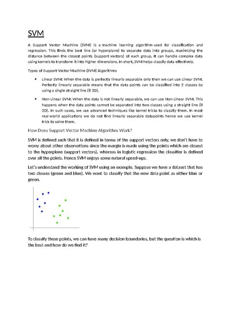 SVM 101: Comprehensive Guide to Support Vector Machines - Studocu
