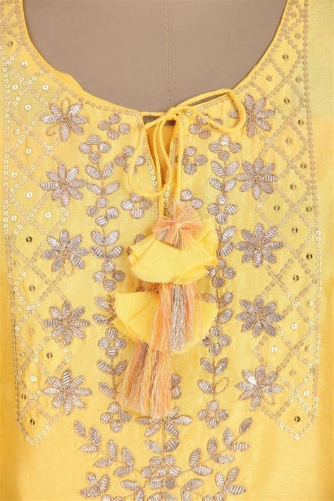 Yellow Uppada Silk Suit with Gota Patti and Tassels - Leheriya.com