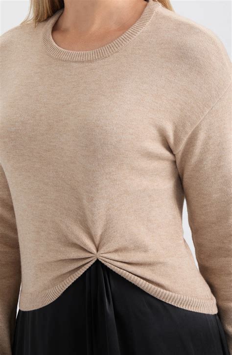 Ellen Tracy Long Sleeve Mixed Media Rib & Satin Maxi Dress | Nordstromrack