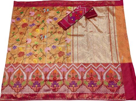 Golden & Red Kota Doria Saree - 20% Off