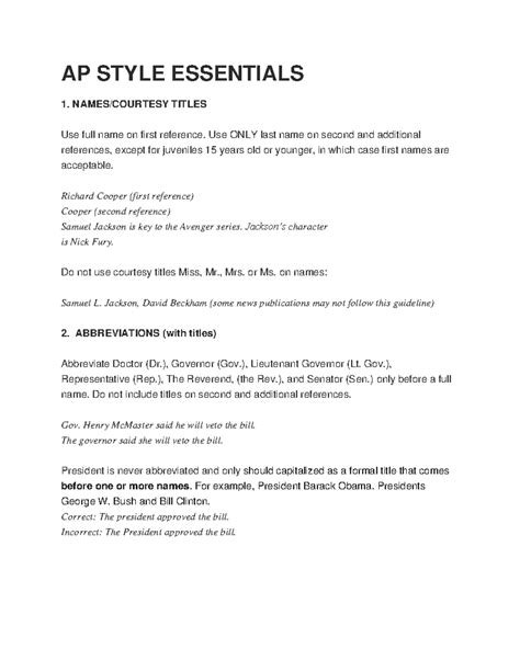 291 - AP Style Essentials - AP STYLE ESSENTIALS 1. NAMES/COURTESY ...