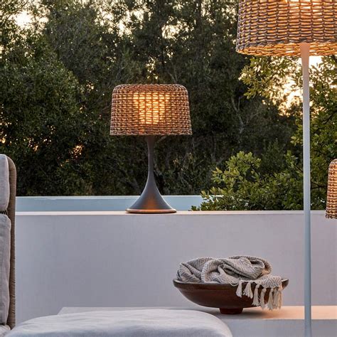 Wicker Outdoor Black Table Lamp For Sale at 1stDibs