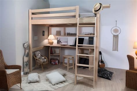Lit mezzanine en 140 avec bureau en 190 Aneto